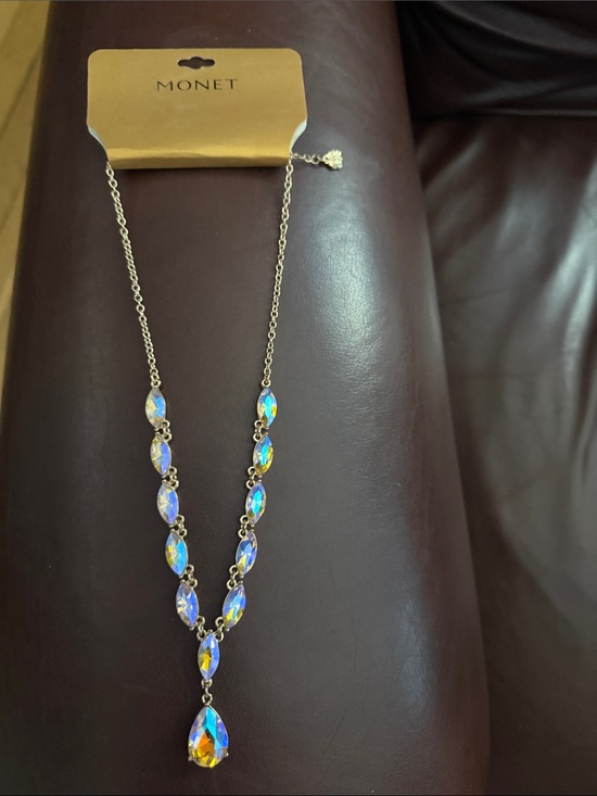 Monet Jewelry - Monet Gold-Tone Necklace with Iridescent Teardrop and Marquise Crystals
